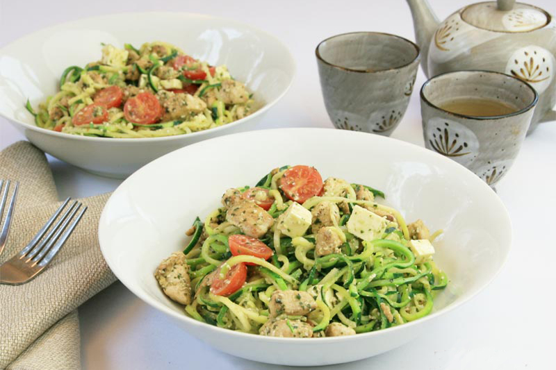 Diabetic Lunch: Chicken Pesto Zoodle Salad
