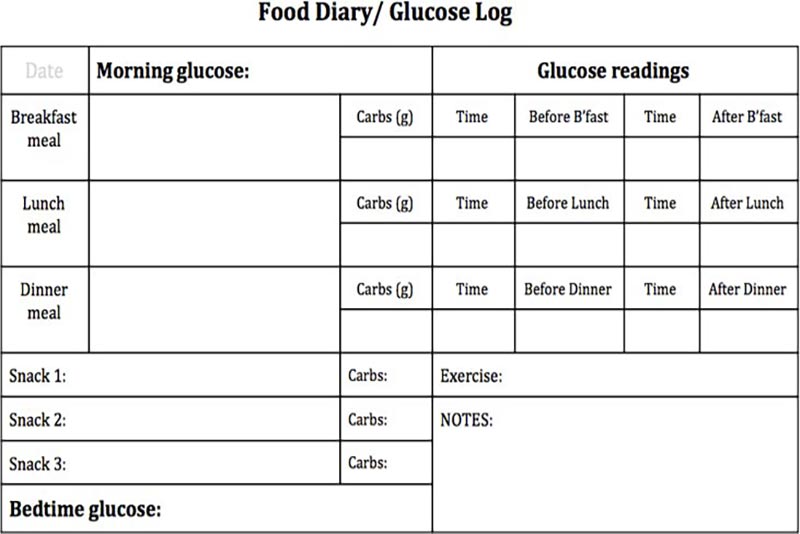 Food and Blood Glucose Tracker Printable