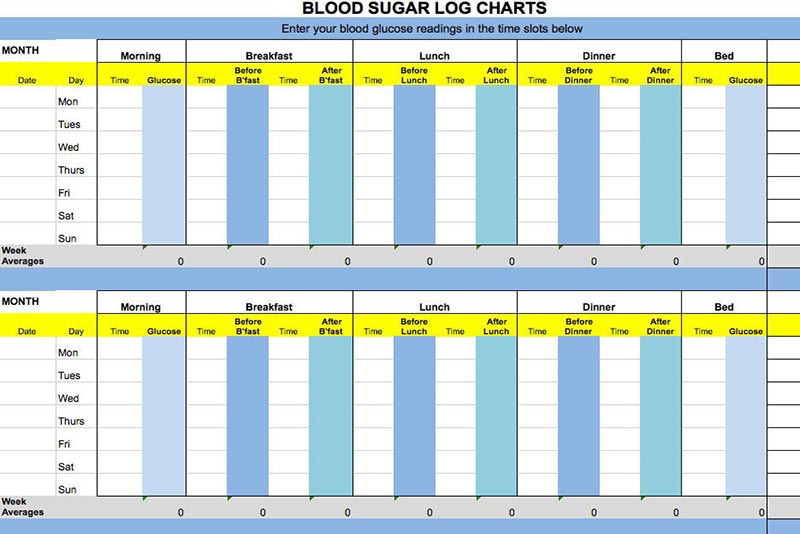 blood glucose spreadsheet sample